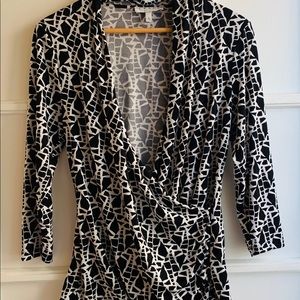 Chaus Black and White Wrap Style Blouse